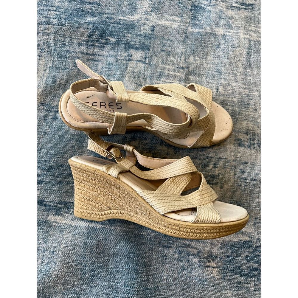 Ceres Collection Beige Strappy Wedge Sandals Size Approx 7